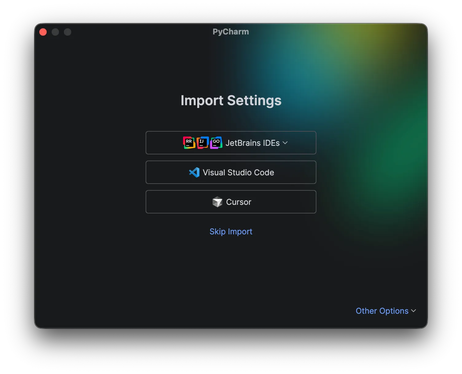 PyCharm import settings