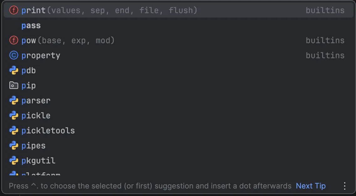 PyCharm suggestion screen